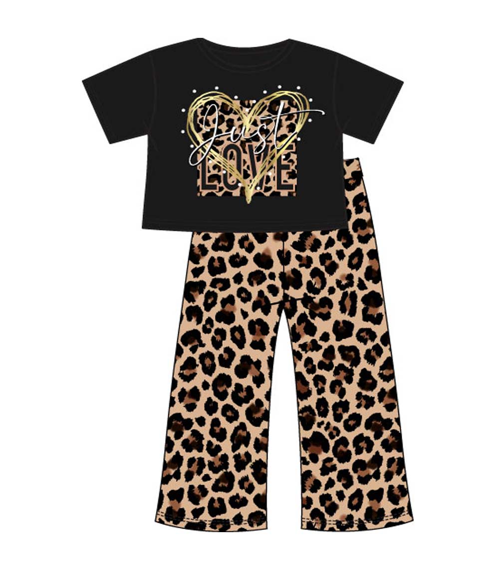 GIRLS PINK Just Love Heart Screen Top w Flared Pant Animal Print-6568527