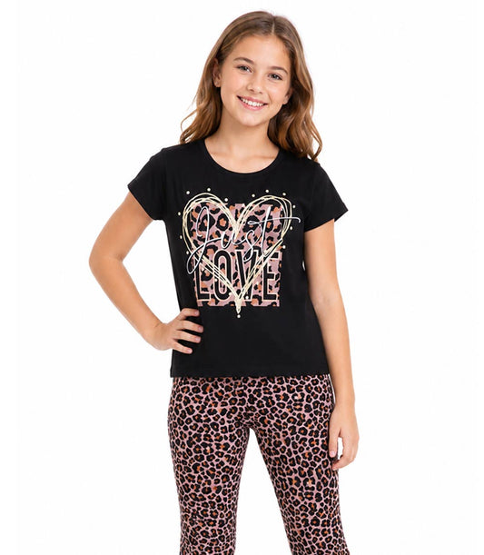 Top rosa Just Love Heart con pantalón acampanado y estampado animal para niña - 6568504