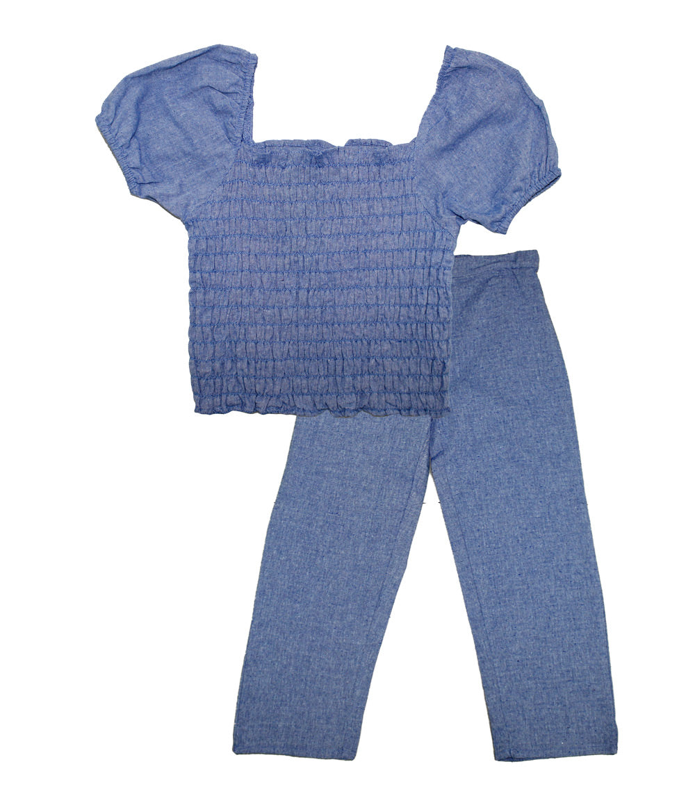 GIRLS PINK Matchy Matchy Smocked Blue Chambray Palazzo Pant - 6585067