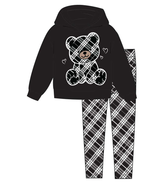 GIRLS PINK Plaid Teddy Bear Hooded Fleece Plaid Legging Set-7308402