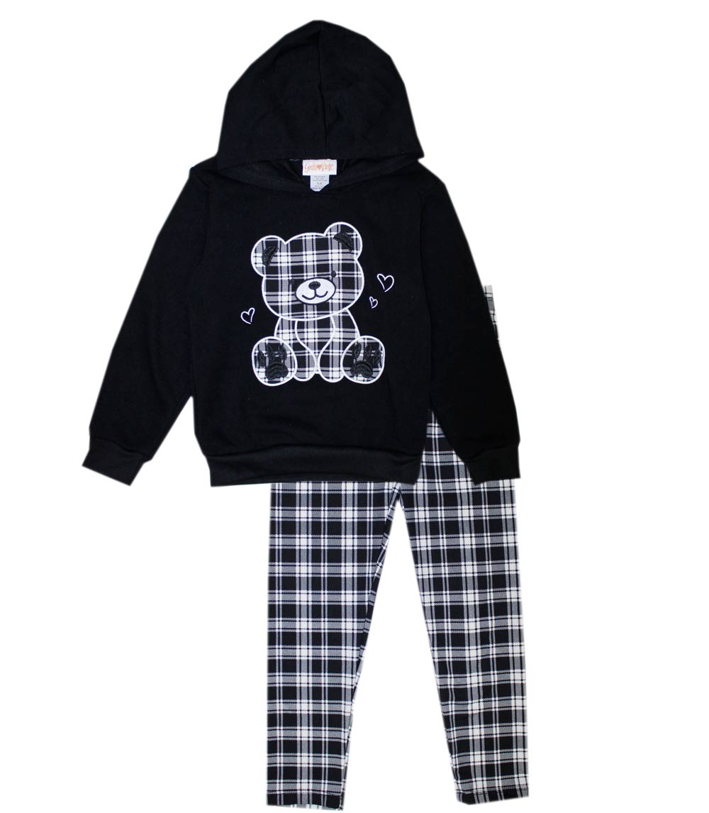 GIRLS PINK Plaid Teddy Bear Hooded Fleece Plaid Legging Set-7308402