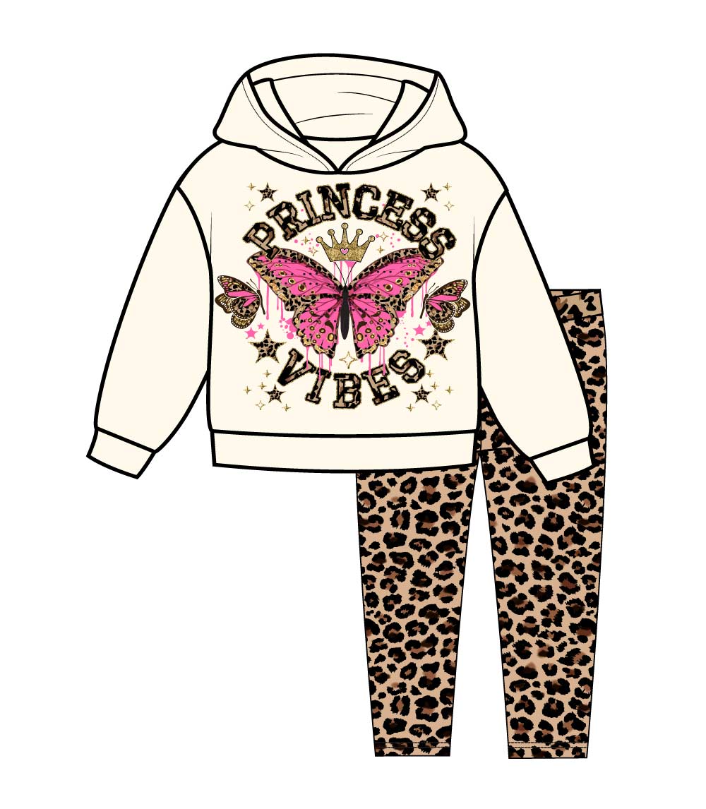 GIRLS PINK Butterfly Screen Hooded Fleece w Animal Print Legging Set-7312204