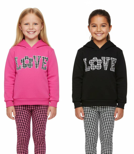 GIRLS PINK Love Screen Hooded Fleece Top w Plaid Legging Set-7340404