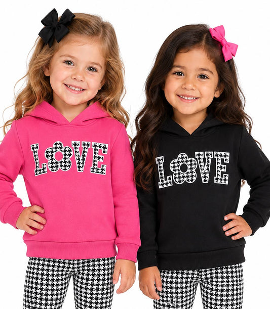 Girls “Love” Hooded Fleece & Plaid Legging Set – 7340402
