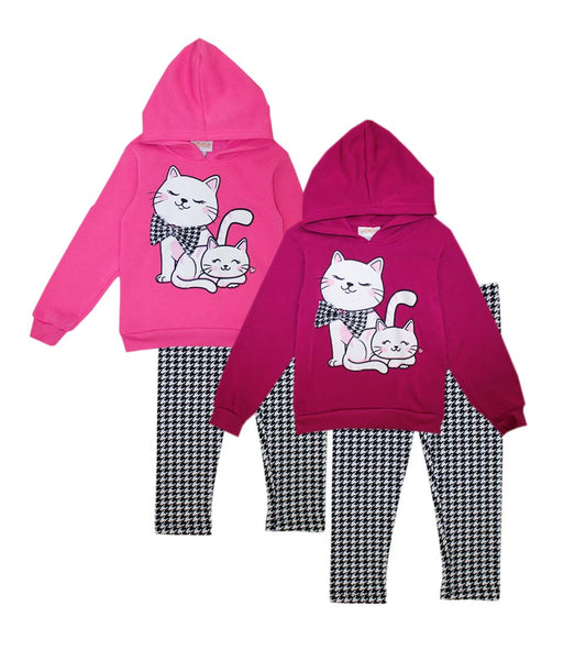GIRLS PINK Conjunto de leggings de polar con capucha y osito de peluche a cuadros para niña - 7313502