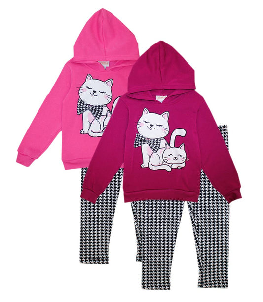 GIRLS PINK Conjunto de leggings de polar con capucha y osito de peluche a cuadros para niña - 7313502