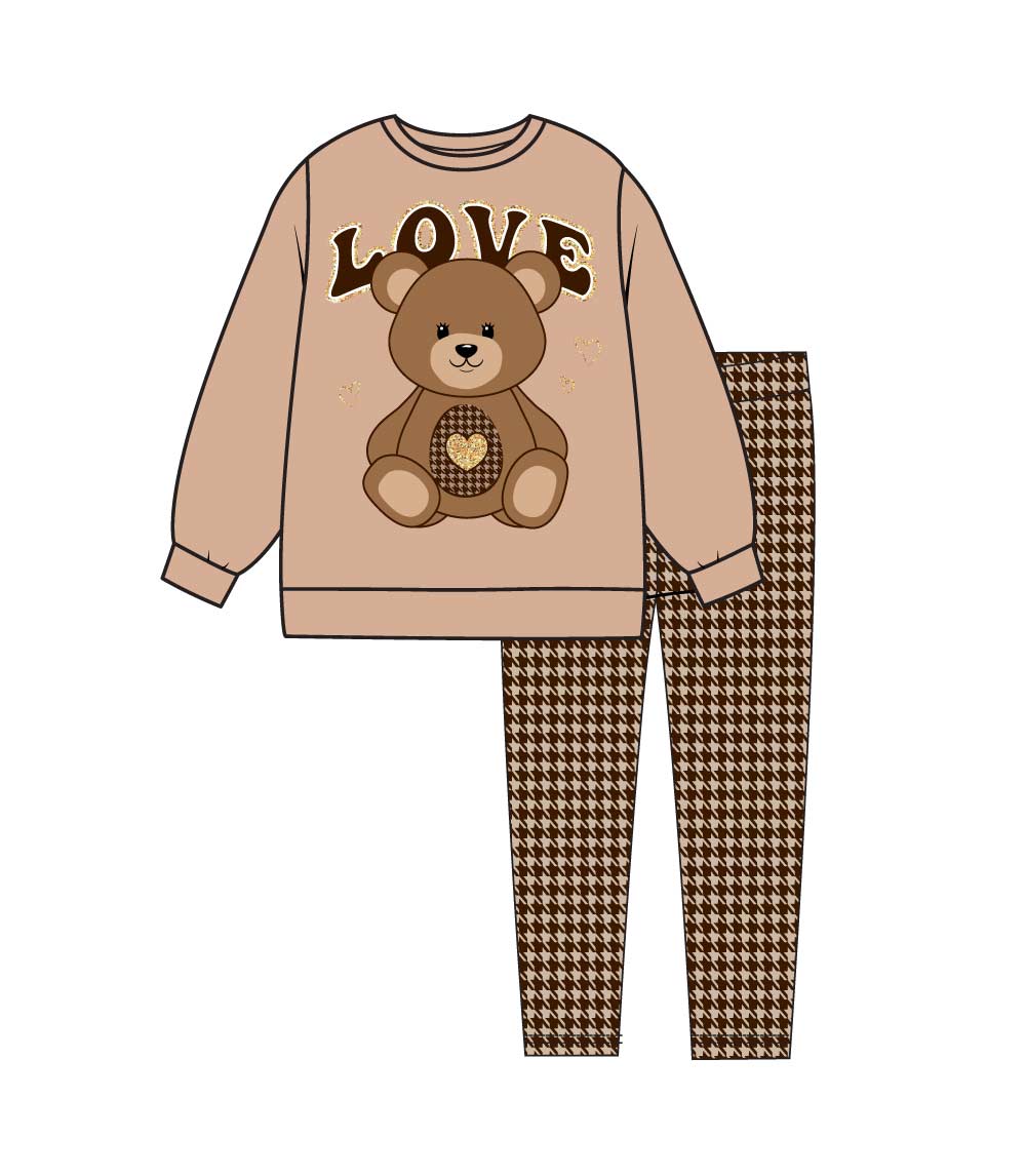 GIRLS PINK Teddy Bear Love Screen L/S Crew Neck Top Legging Set-7372467