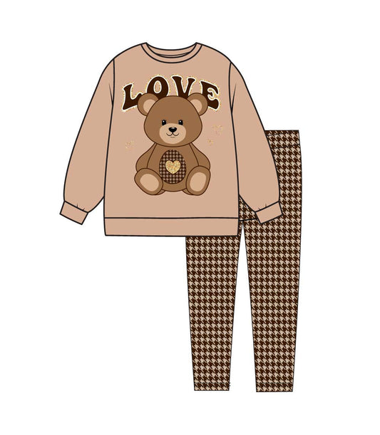 GIRLS PINK Teddy Bear Love Screen L/S Crew Neck Top Legging Set-7372404