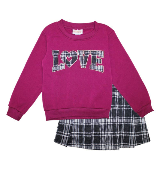 GIRLS PINK Love Applique Fleece Top and Pleat Skirt Double Knit - 7418467