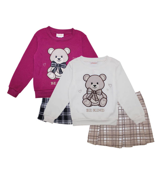 GIRLS PINK Conjunto de leggings de polar con capucha y osito de peluche a cuadros para niña - 7313502