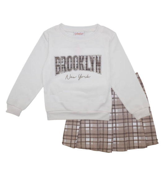 GIRLS PINK Brooklyn NY Applique Fleece Top and Pleat Skirt Double Knit - 7475567