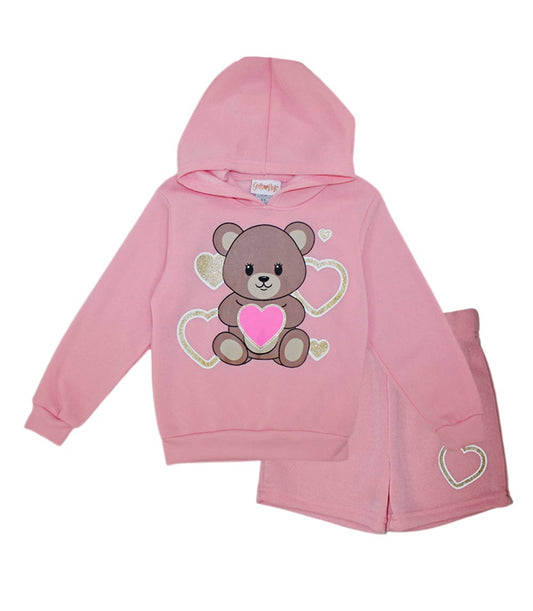 GIRLS PINK Conjunto de leggings de polar con capucha y osito de peluche a cuadros para niña - 7313502