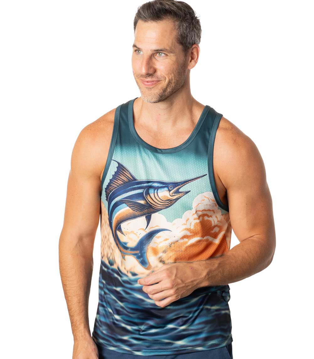 Men Performance Muscle Tank Top Marlin Fish Graphic-7524209