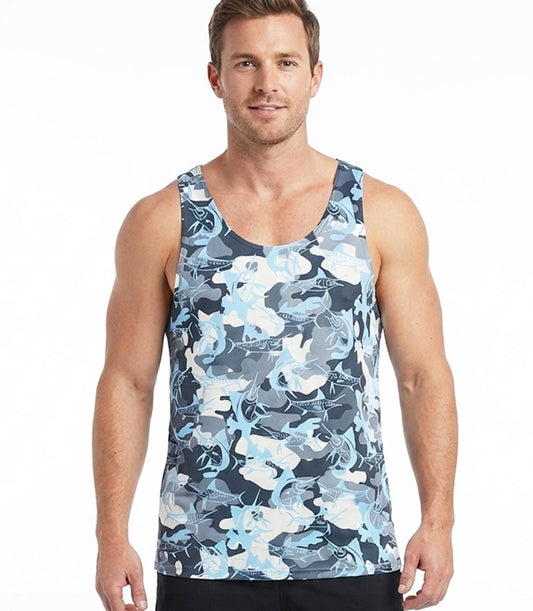 Men Performance Muscle Tank Top Marlin Fish All Over Print - 7532209