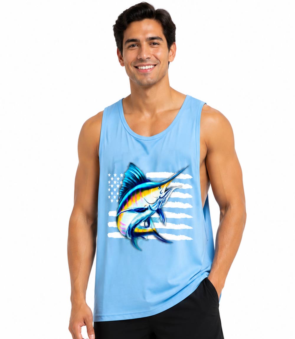 Men Performance Muscle Tank Top Fish USA Flag Graphic-7533709