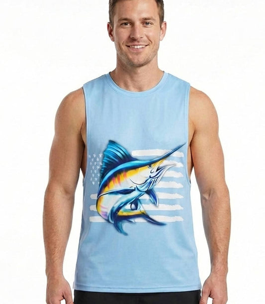 Men Performance Muscle Tank Top Fish USA Flag Graphic-7533709