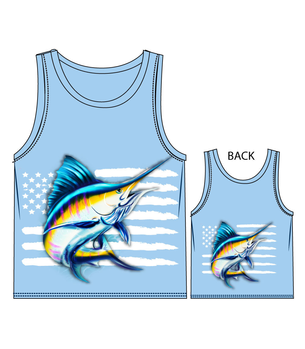 Men Performance Muscle Tank Top Fish USA Flag Graphic-7533709