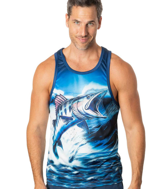 Men Performance Muscle Tank Top Fish Graphic-7536009