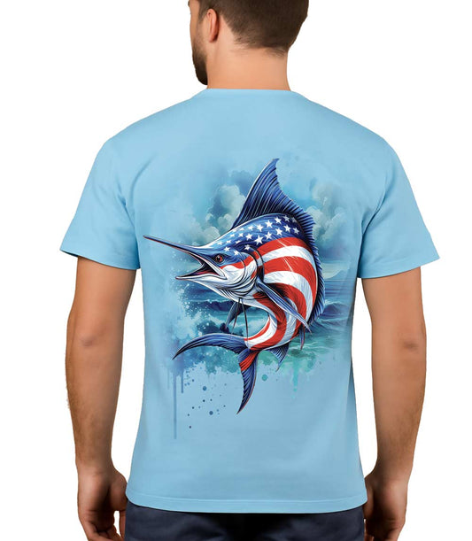 Men Performance Short Sleeve Marlin Fish USA Flag Graphic-7586309