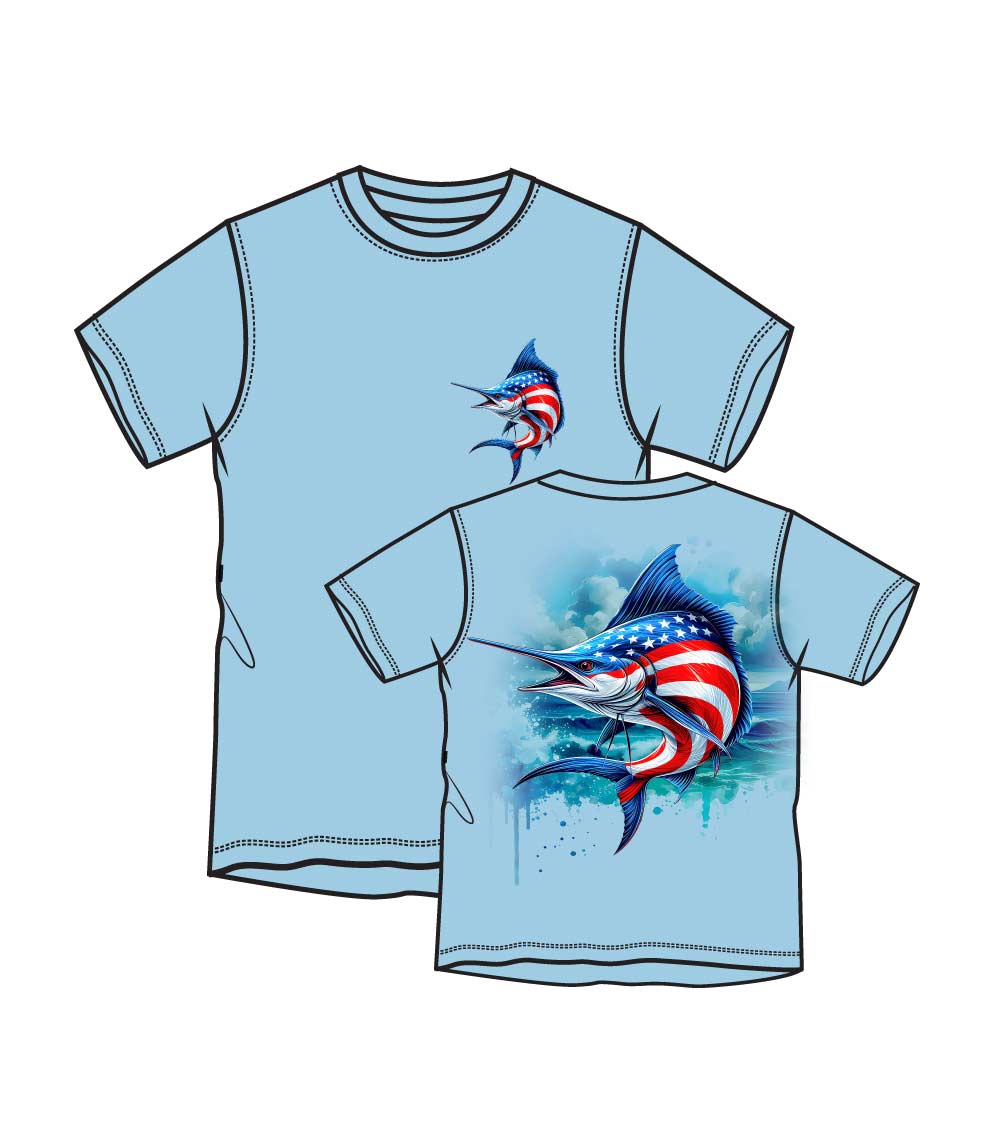 Men Performance Short Sleeve Marlin Fish USA Flag Graphic-7586309