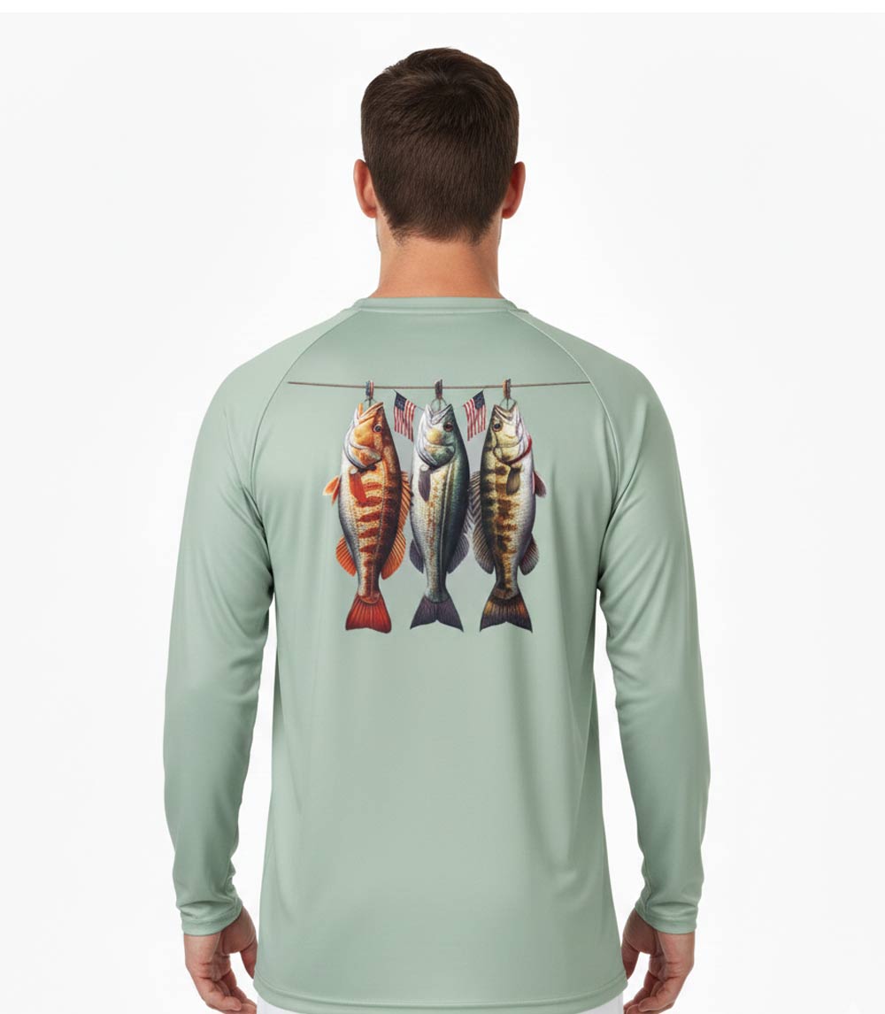 Men Performance L/S Top Fish on Hook Design USA Flag - 7643109