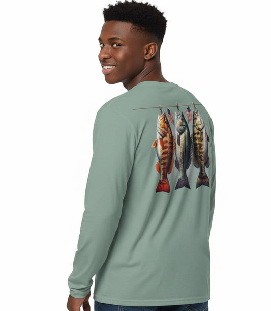 Men Performance L/S Top Fish on Hook Design USA Flag - 7643109