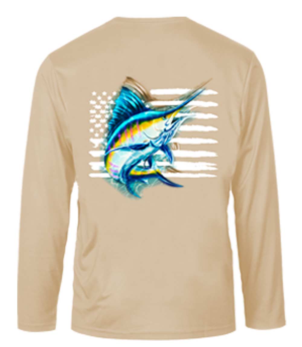 Men Performance Top Marlin Fish w USA Flag Graphic-7644909