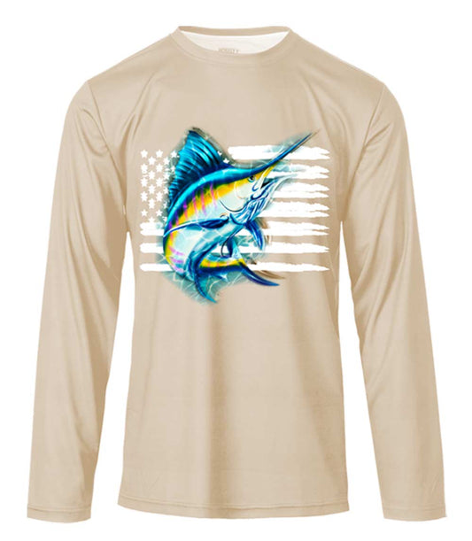 Men Performance Top Marlin Fish w USA Flag Graphic-7644909