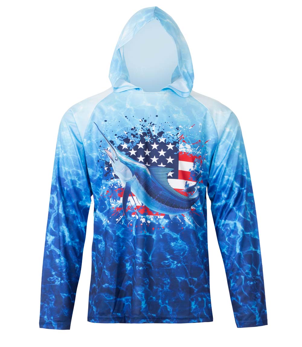 Boys Performance Hoodie Top Fish USA Flag Graphic-7648004