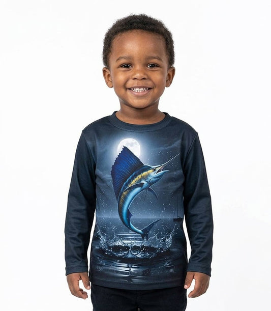 Boys Performance Top Blue Marlin Under the Moonlight Fish Design - 7651202