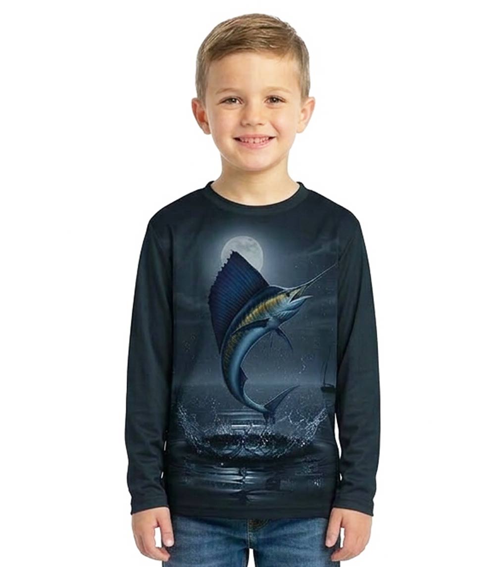 Boys Performance Top Blue Marlin Under the Moonlight Fish Design - 7651204