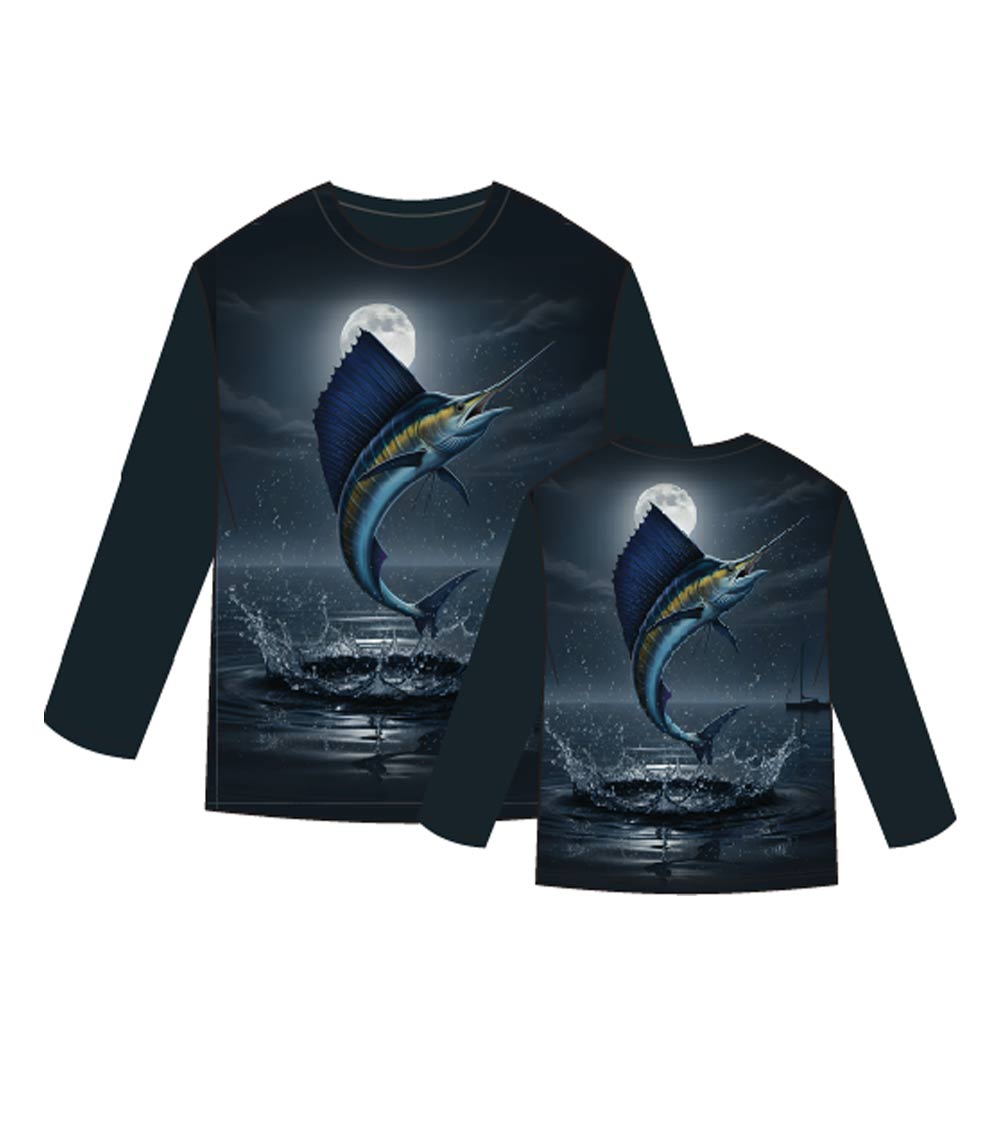 Boys Performance Top Blue Marlin Under the Moonlight Fish Design - 7651288