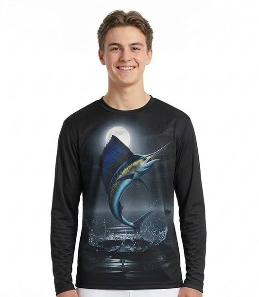 Boys Performance Top Blue Marlin Under the Moonlight Fish Design - 7651288