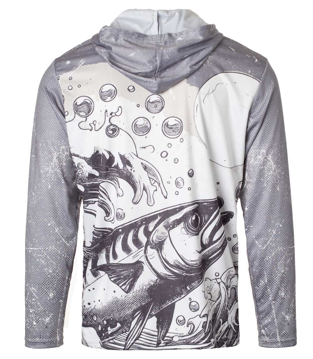 Men Performance Hoodie Top Fish Waves Graphic-7651609