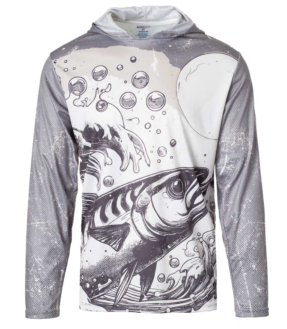 Men Performance Hoodie Top Fish Waves Graphic-7651609