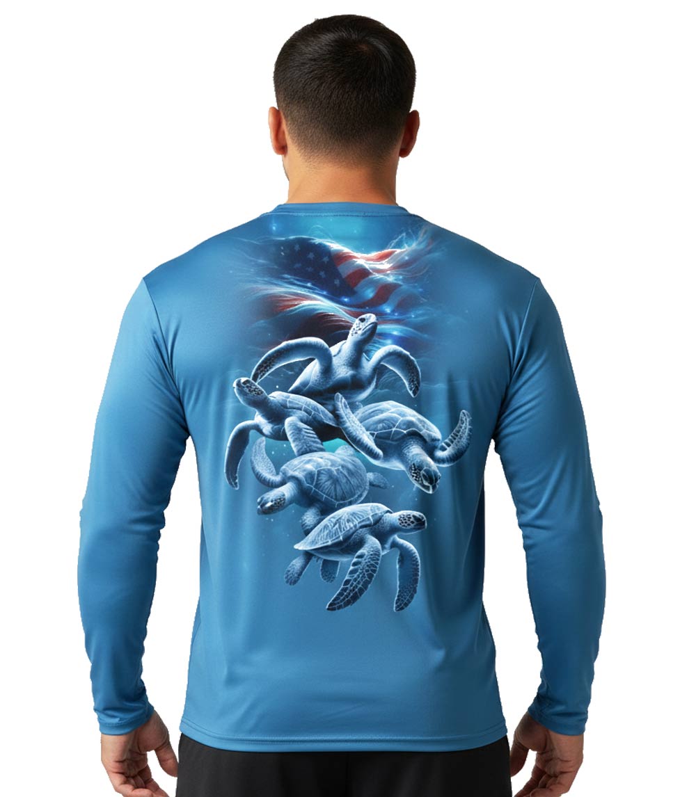 Men Performance L/S Top Turtles Design with USA Flag - 7655509