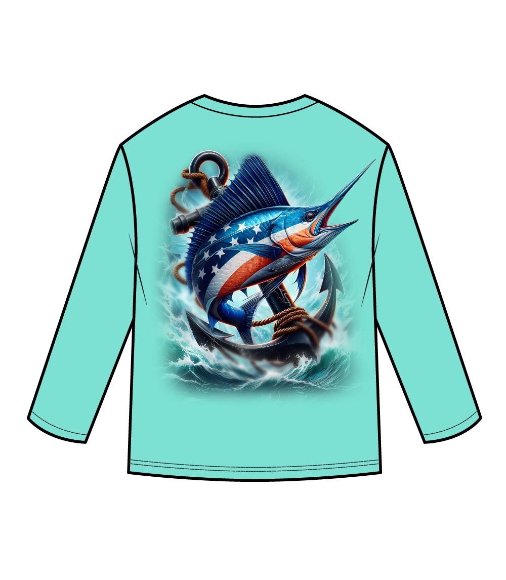 Camiseta de rendimiento para niños con estampado de pez marlín - 7665002