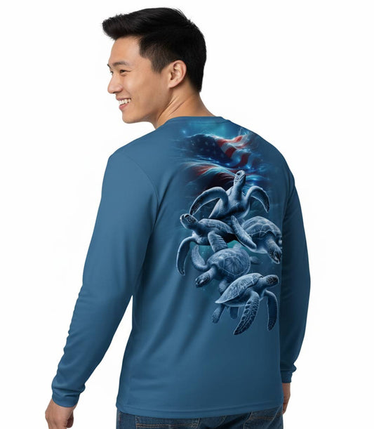 Men Performance L/S Top Turtles Design with USA Flag - 7655509