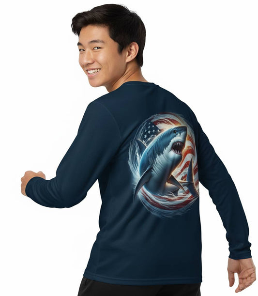 Men Performance L/S Top Shark with USA Flag Design - 7678209