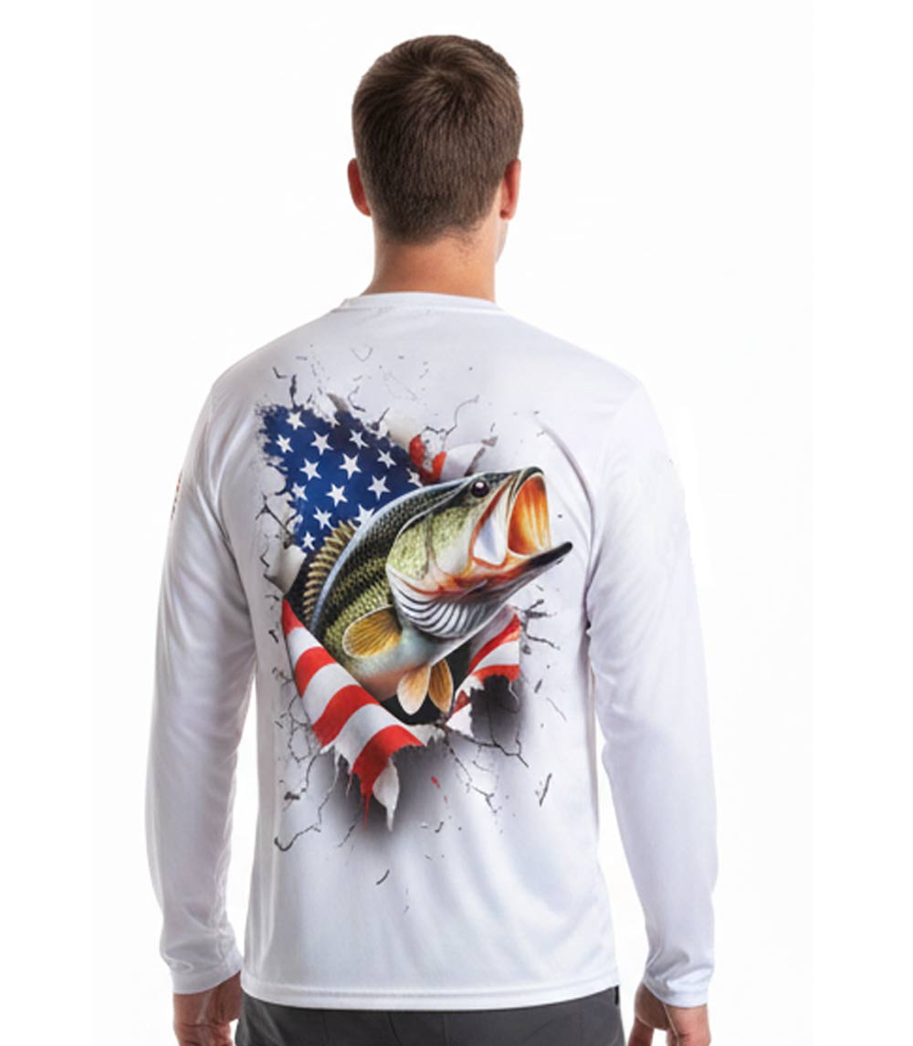 Men Performance L/S Top Fish with USA Flag Design - 7689709