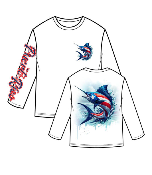 Men Performance L/S Top Puerto Rico Marlin Fish Graphic - 7817909