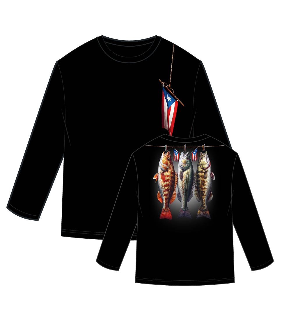 Men Performance L/S Top Puerto Rico Flag w Fish Graphic - 7841109
