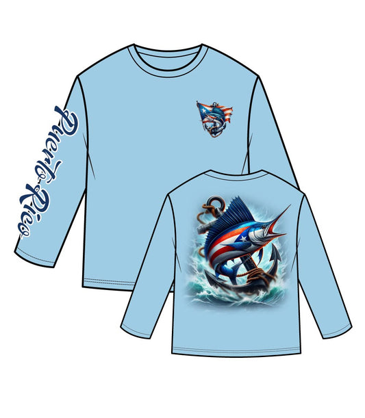 Men Performance L/S Top Puerto Rico Flag w Fish Graphic - 7870609