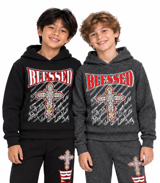 S1OPE Blessed with Cross Screen Print Hoodie & Jogger Set – 8101888