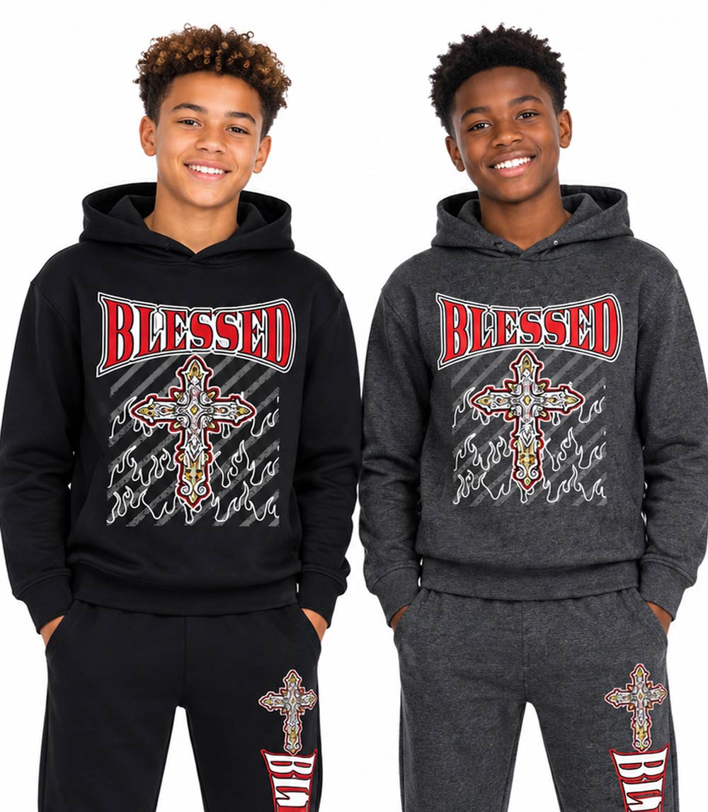 S1OPE Blessed with Cross Screen Print Hoodie & Jogger Set – 8101888