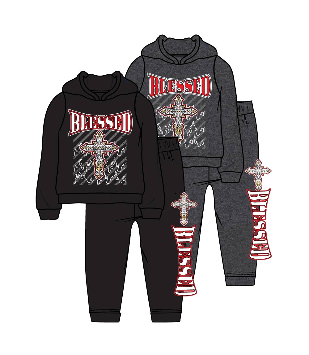 S1OPE Blessed with Cross Screen Print Hoodie & Jogger Set – 8101888