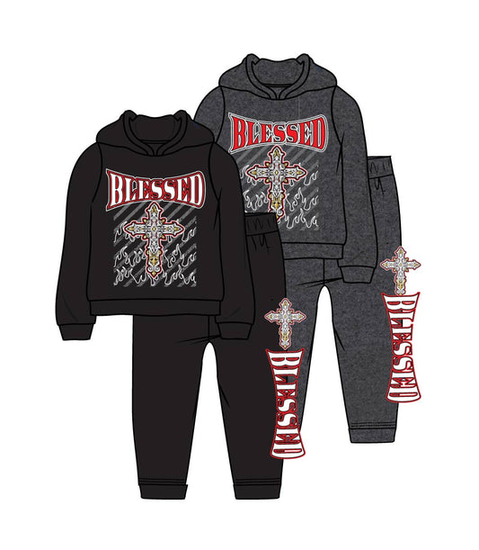 S1OPE Blessed with Cross Screen Print Hoodie & Jogger Set – 8101888