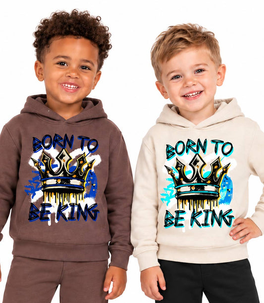 S1OPE Born To Be King Screen Print w Rhinestone Pull On Hoodie & Jogger Set – 8174502