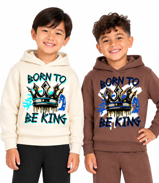 S1OPE Born To Be King Screen Print w Rhinestone Pull On Hoodie & Jogger Set – 8174504
