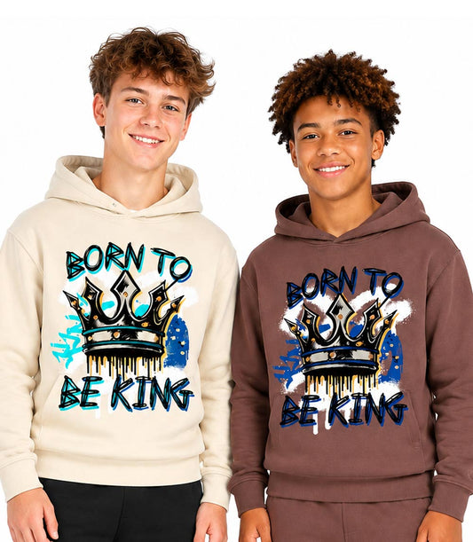 S1OPE Born To Be King Screen Print w Rhinestone Pull On Hoodie & Jogger Set – 8174588